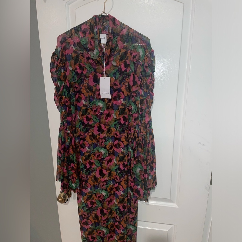 New! Misa Los Angeles Elektra Dress in Jewel Tone Flora MISA 🌺 Large NWT! - Picture 5 of 13